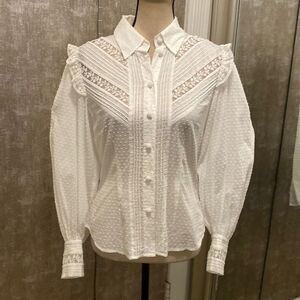 Zimmermann white Textured/ lace detailed Blouse, US6